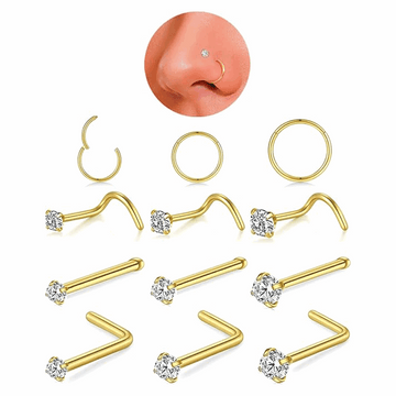 18K Gold Nose Studs Sets Real Body Piercing Jewelry