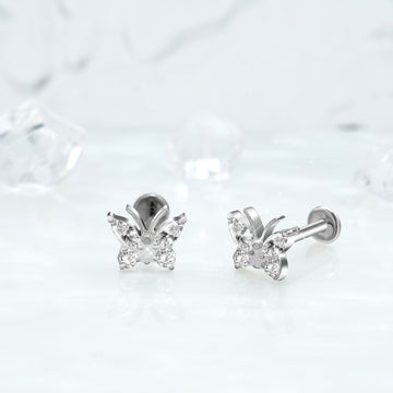 Titanium Elegant Butterfly with Multiple Zirconia Accents Earrings