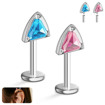 G23 Titanium Cat Ear Stud Earrings | 16G Hypoallergenic Flat Back CZ Cartilage Piercing (2 Pairs, 2 Colors)