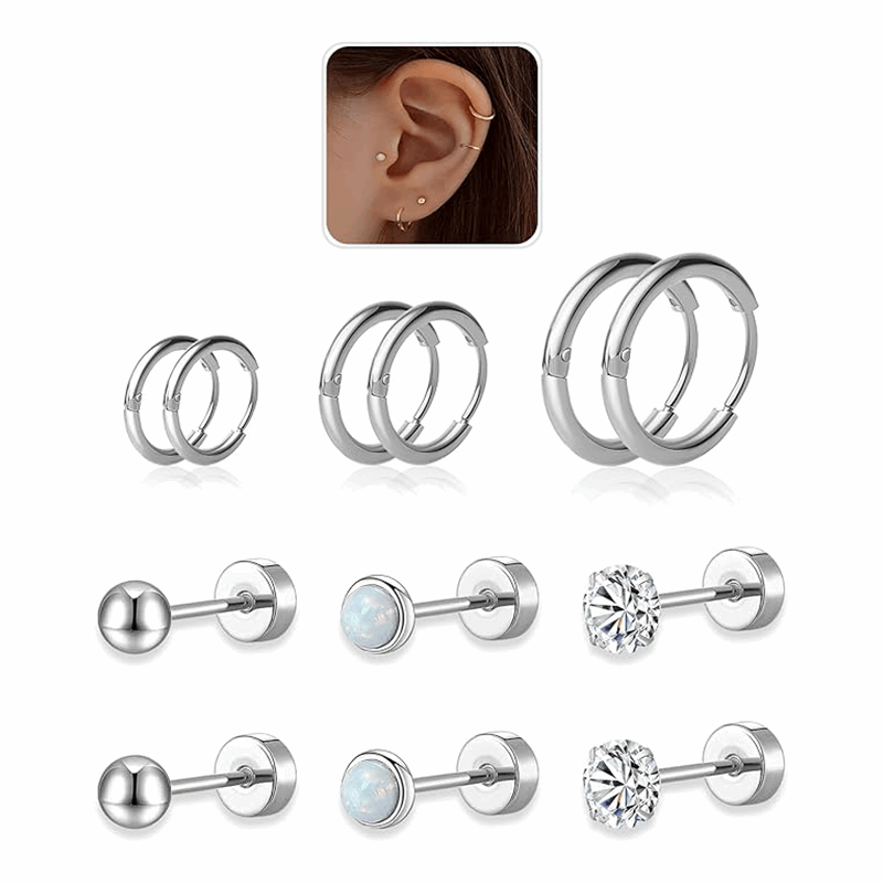 Flat Back Stud Earrings and Small Hoops Earrings Sets