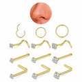18K Gold Nose Studs Sets Real Body Piercing Jewelry