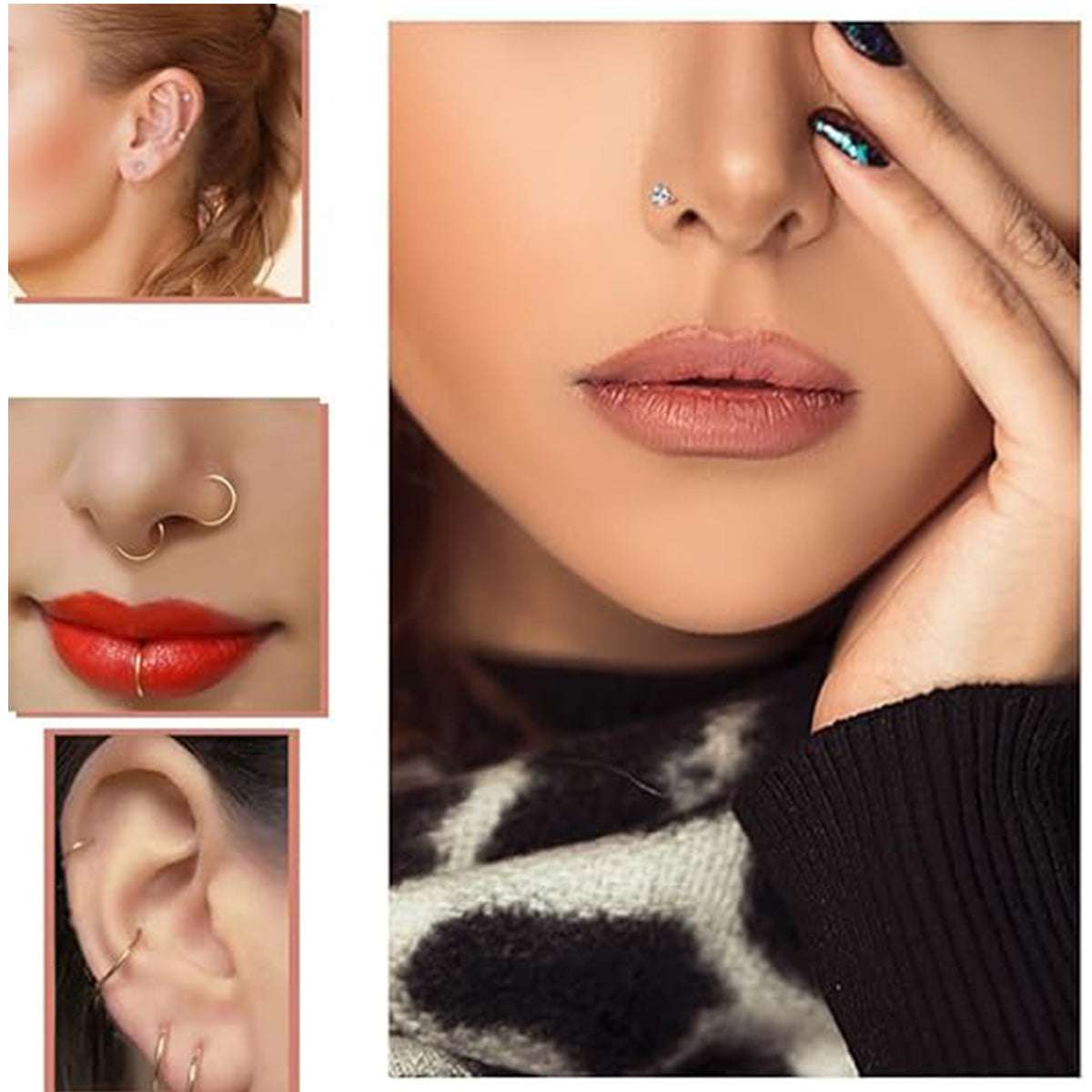 Hypoallergenic 18G/20G Nose Rings Set - 316L Stainless Steel with Cubic Zirconia