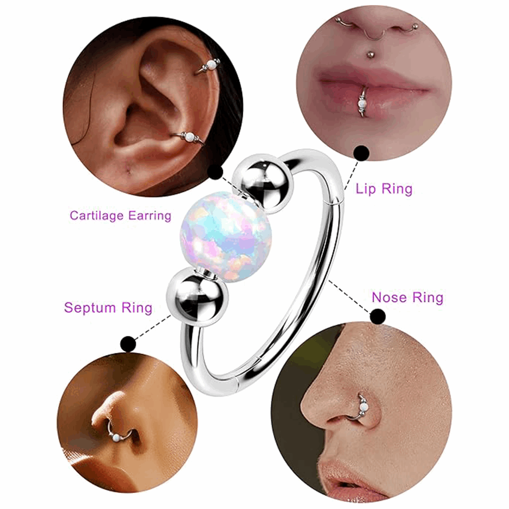 Hypoallergenic Opal Beaded Small Hinged Hoop and L-Shaped Nose Studs Set.