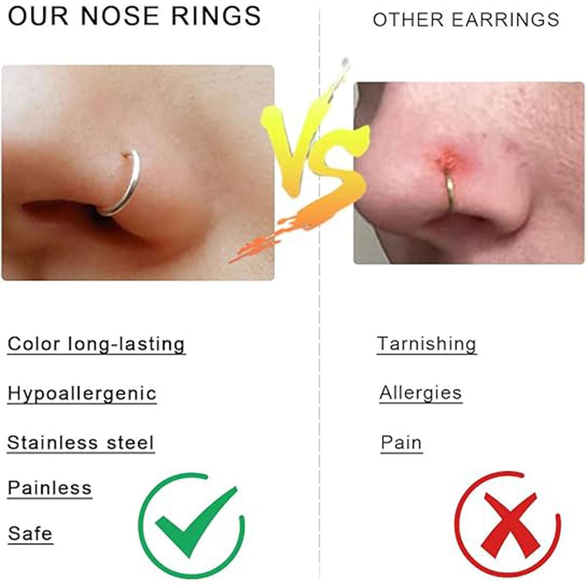 Cubic Zirconia Nose Jewelry - Hypoallergenic 316L Steel