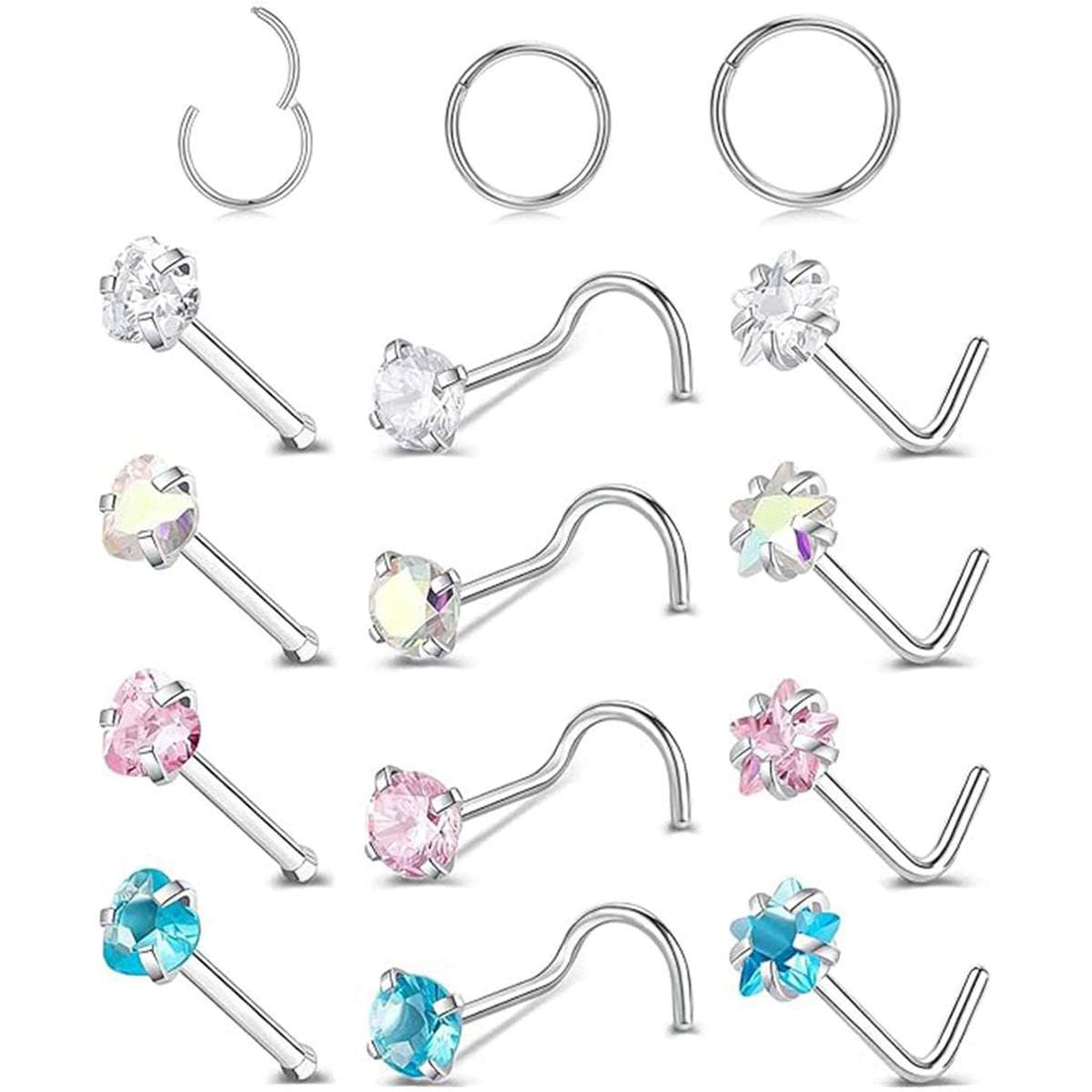 Cubic Zirconia Nose Jewelry - Hypoallergenic 316L Steel