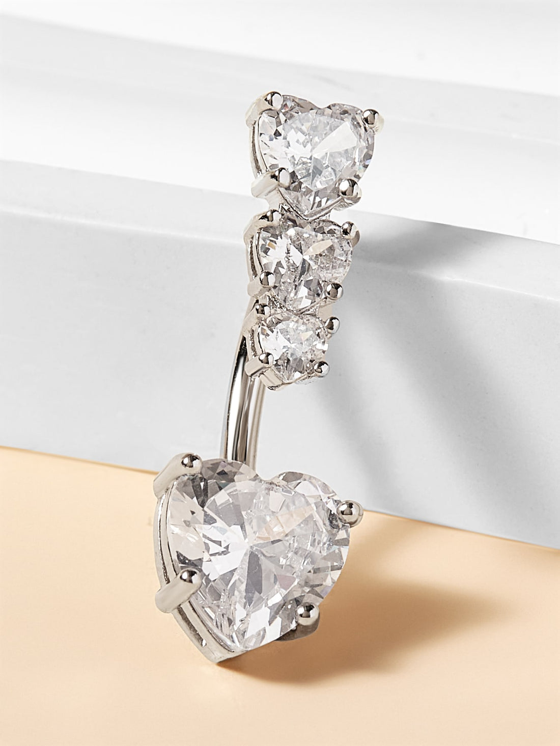 Cubic Zirconia Heart Decor Navel Belly Ring