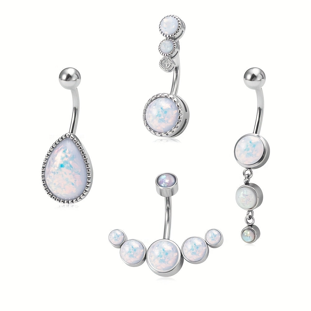 Opal Belly Button Ring Set – Teardrop & Claw-Set