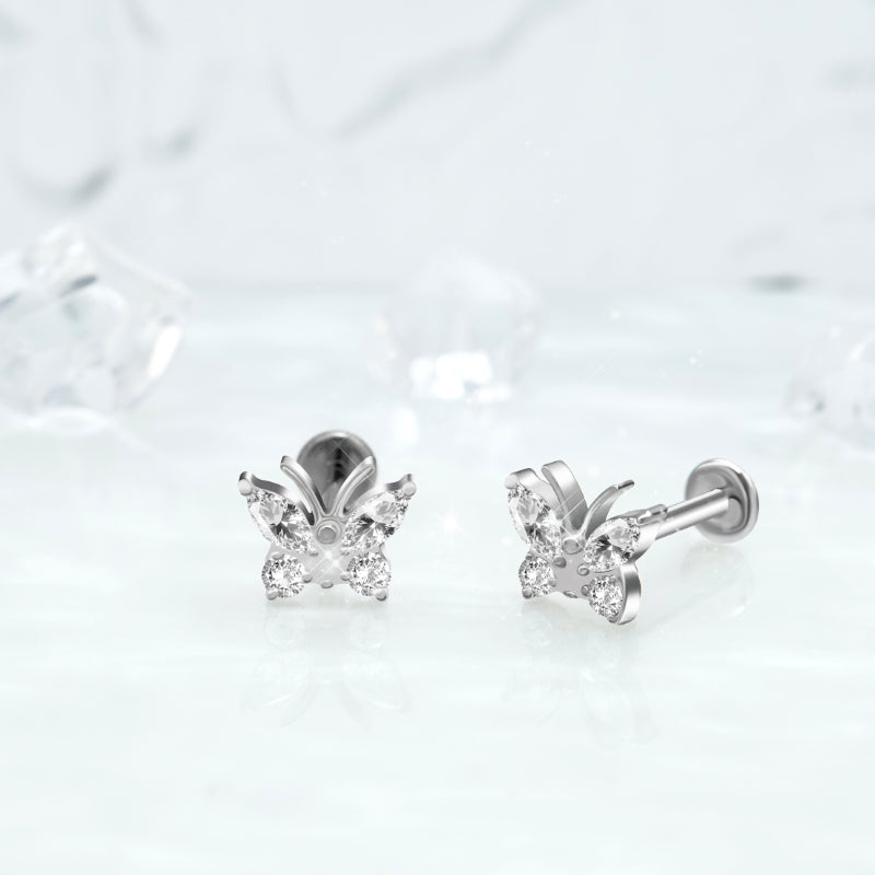 Titanium Elegant Butterfly with Multiple Zirconia Accents Earrings