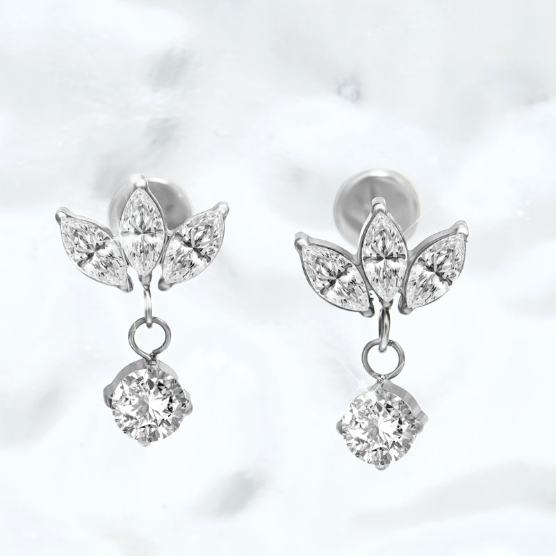 Titanium Clover Earrings for Women – Crystal Dangle Earrings, Hypoallergenic Jewelry