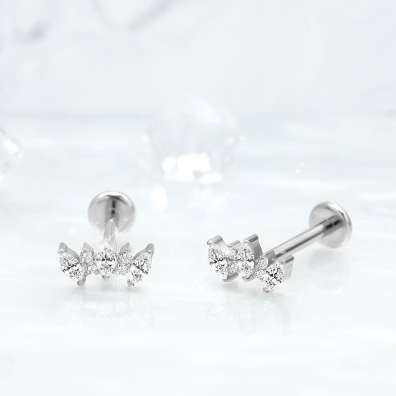 Three Marquise + Four Round Zirconia Cluster Earrings