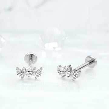 Three Marquise + Four Round Zirconia Cluster Earrings