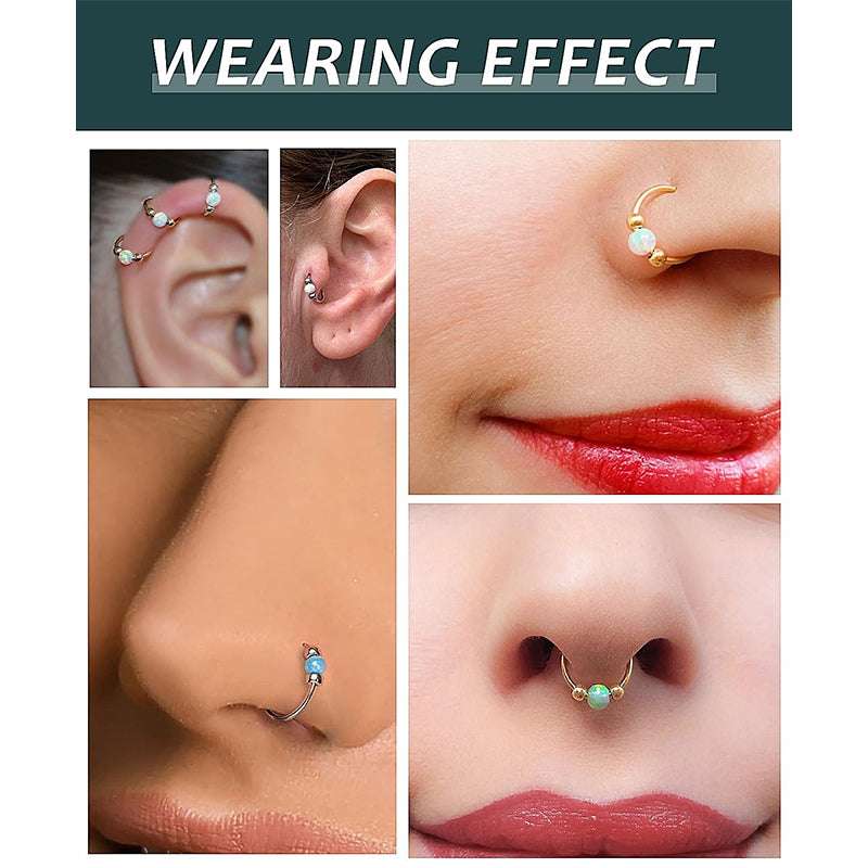 Hypoallergenic Opal Beaded Small Hinged Hoop and L-Shaped Nose Studs Set.