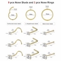 18K Gold Nose Studs Sets Real Body Piercing Jewelry