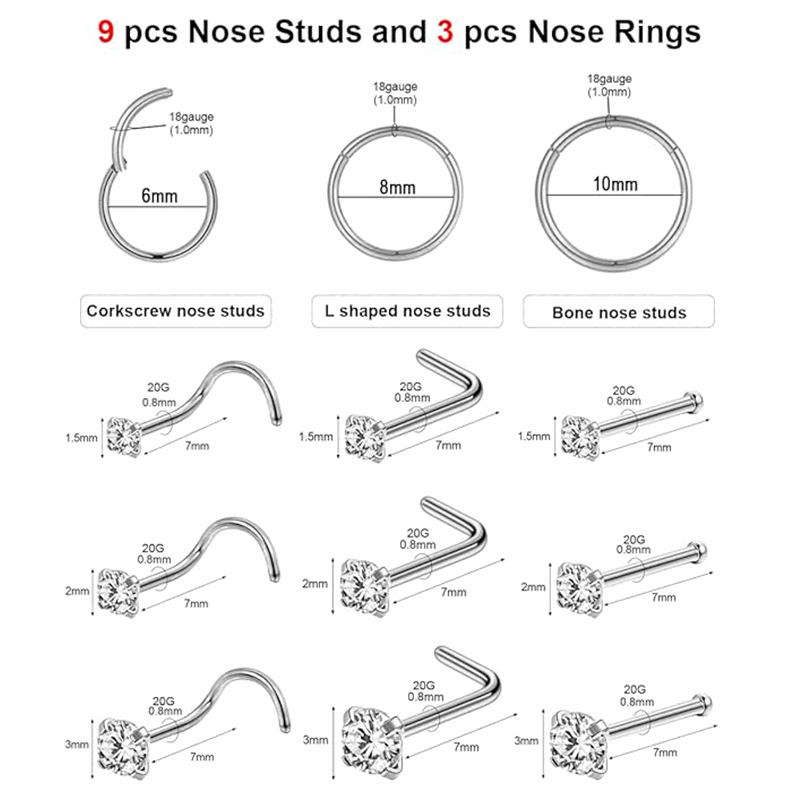 12pcs-Silver-Hoops and Studs Sets Real Body Piercing Jewelry