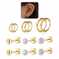 Flat Back Stud Earrings and Small Hoops Earrings Sets