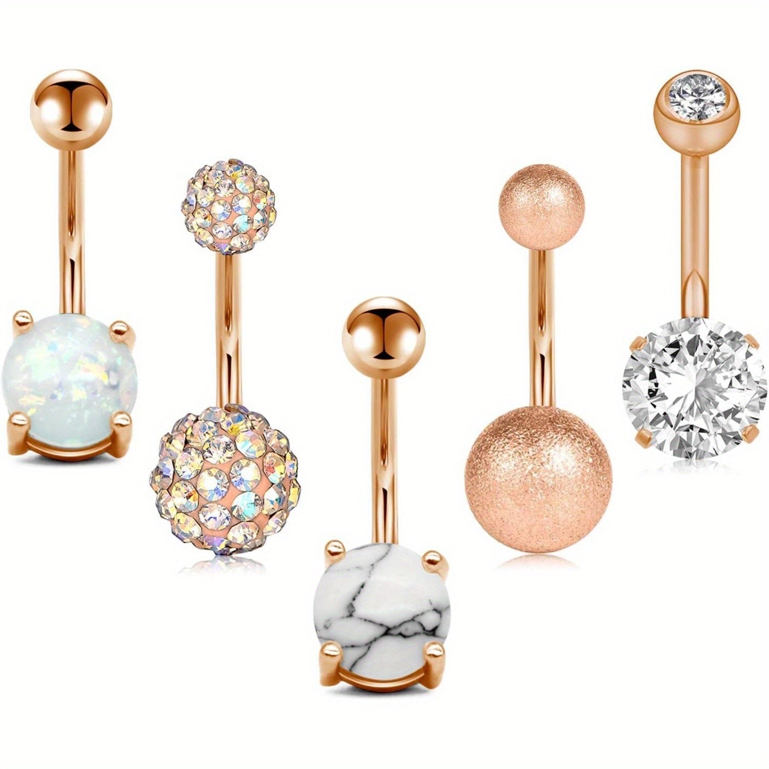 Stainless Steel Belly Button Rings for Women, Hypoallergenic Belly Piercing Ring-5pcs