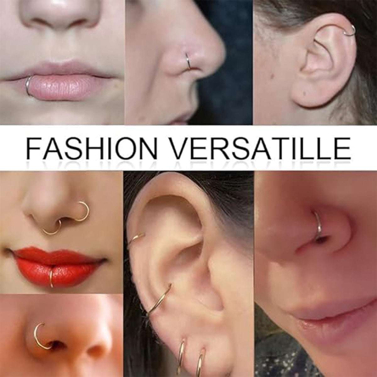 Faux Piercing Jewelry Set: 12 20G Fake Nose Rings, Clip - On Style