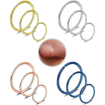 Faux Piercing Jewelry Set: 12 20G Fake Nose Rings, Clip - On Style