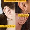 Flat Back Stud Earrings and Small Hoops Earrings Sets