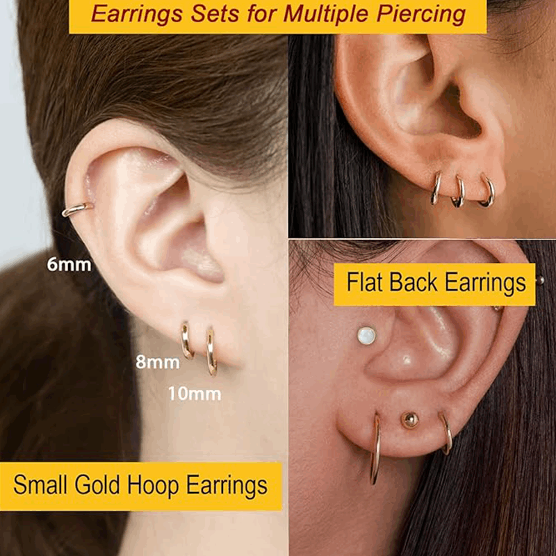 Flat Back Stud Earrings and Small Hoops Earrings Sets