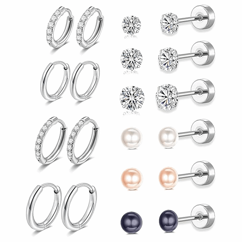 10 Pcs Earrings and Small Hoops Earrings Sets Earlobe Lightweight Hypoallergenic Earrings