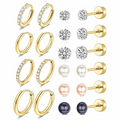 10 Pcs Earrings and Small Hoops Earrings Sets Earlobe Lightweight Hypoallergenic Earrings