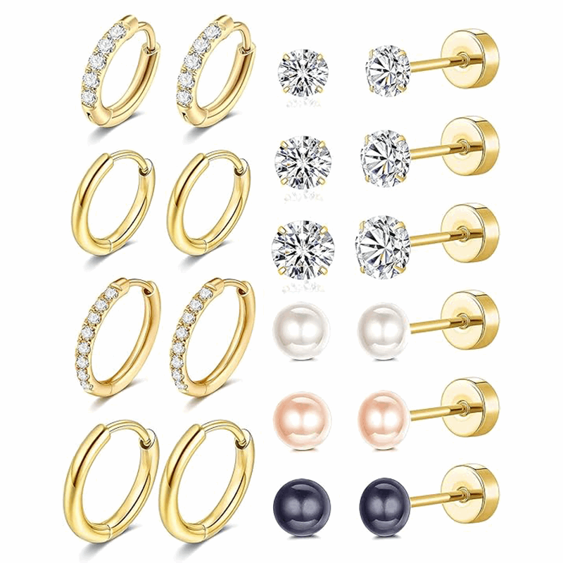 10 Pcs Earrings and Small Hoops Earrings Sets Earlobe Lightweight Hypoallergenic Earrings