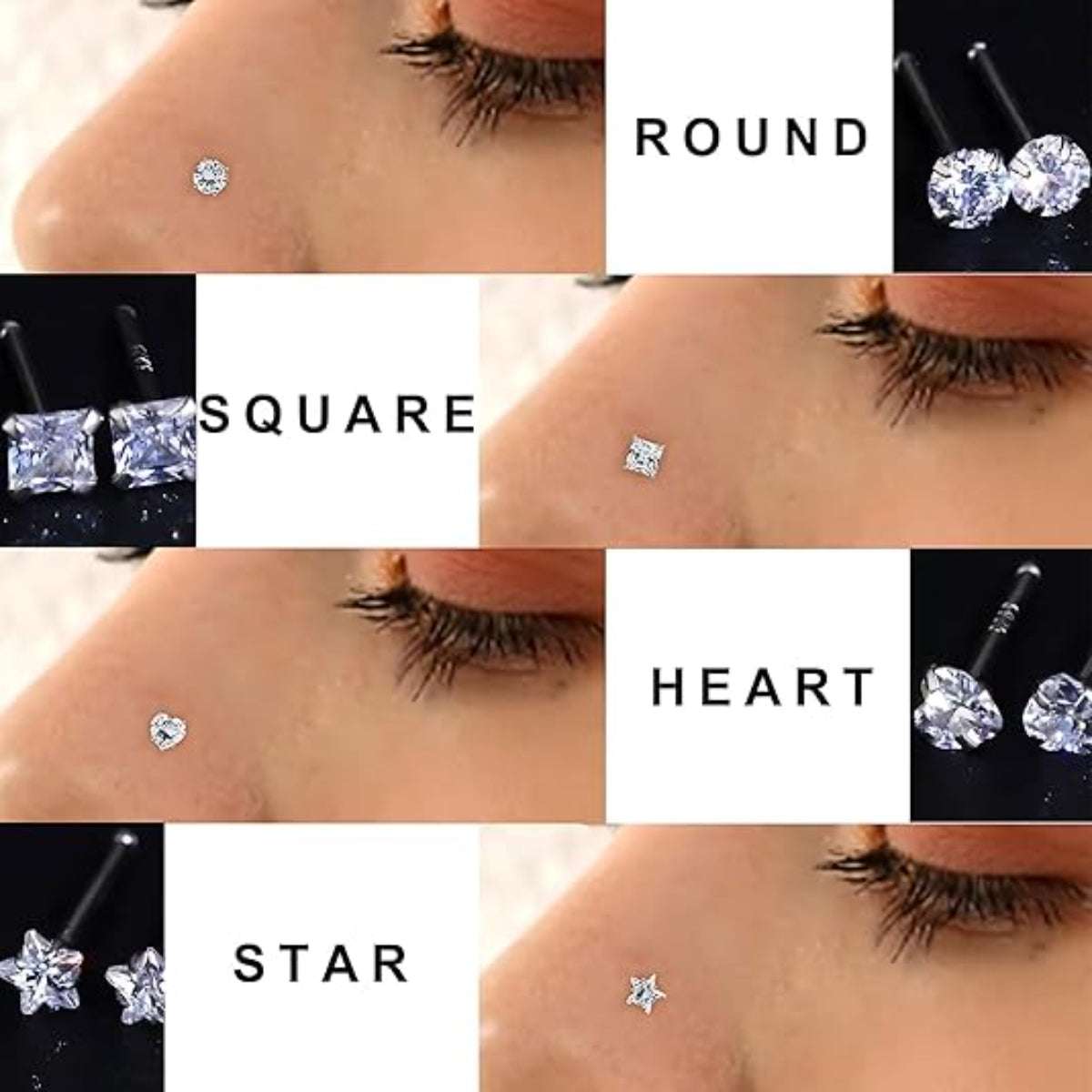 18G/20G 12-Piece Set of Hypoallergenic 316L Surgical Steel Nose Studs