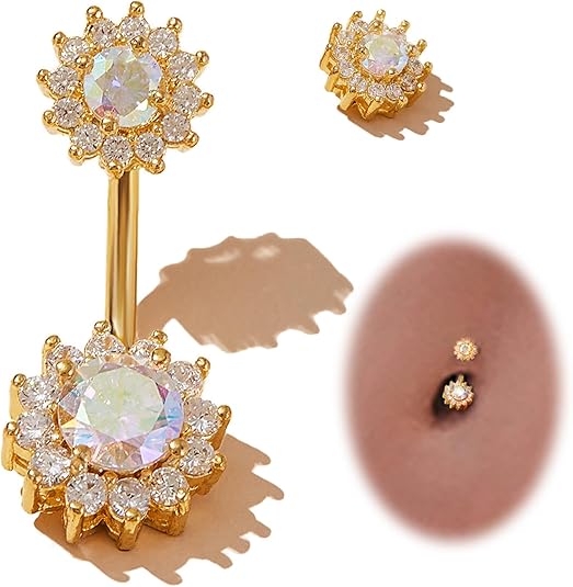Hypoallergenic 14G Silver Stainless Steel CZ Belly Button Rings for Women