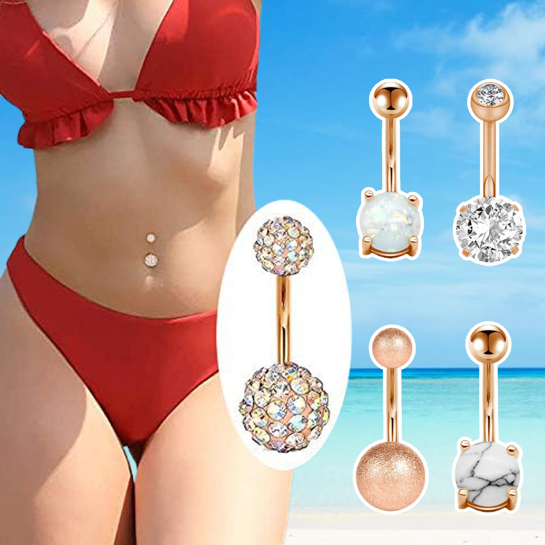 Stainless Steel Belly Button Rings for Women, Hypoallergenic Belly Piercing Ring-5pcs